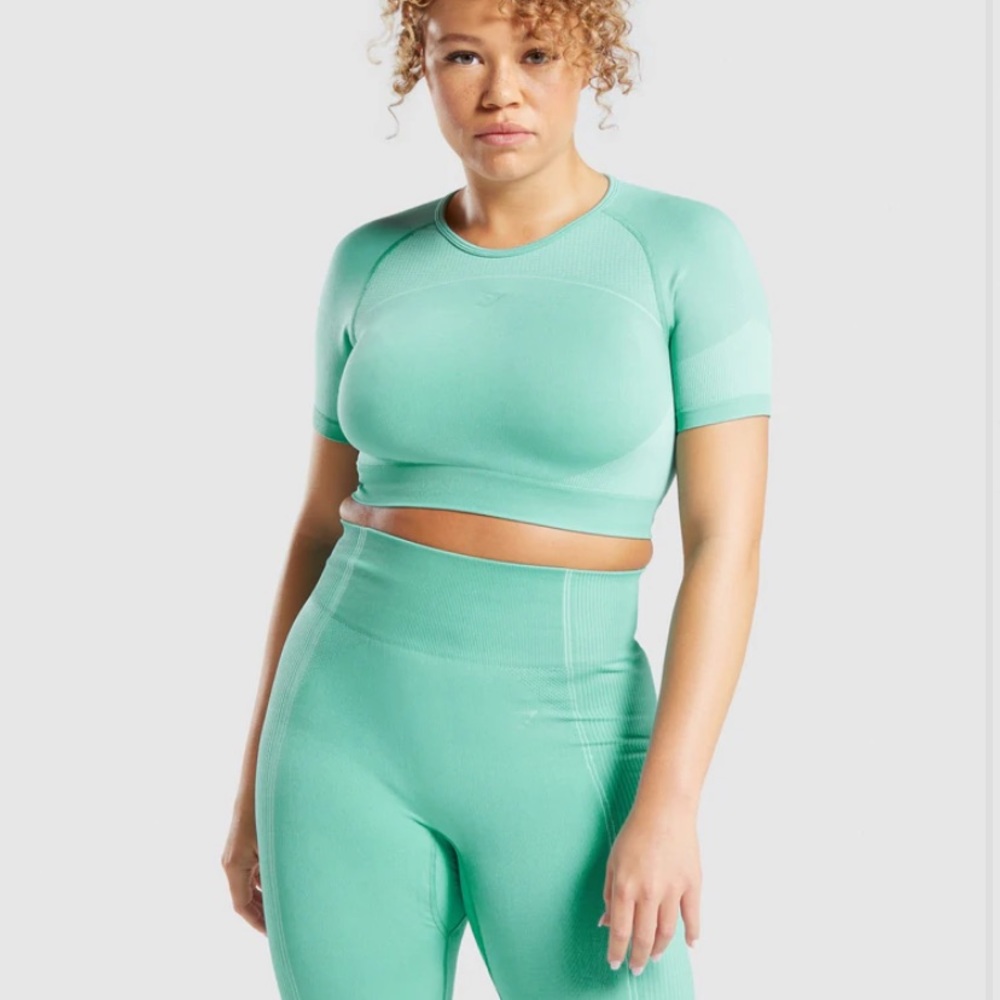 GYMSHARK SEAFOAM GREEN ULTRA SEAMLESS CROP TOP AND LEGGINGS SET